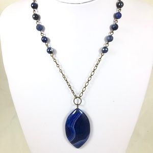 Blue Gemstone necklace on Brass Tone Chain